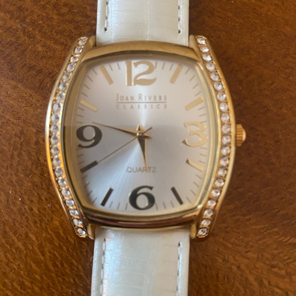 Joan Rivers Gold and Cream Leather Watch